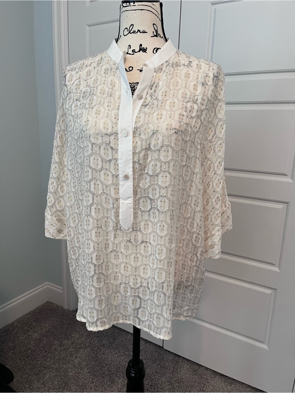 Tory Burch Cream Sheer Tunic Pullover